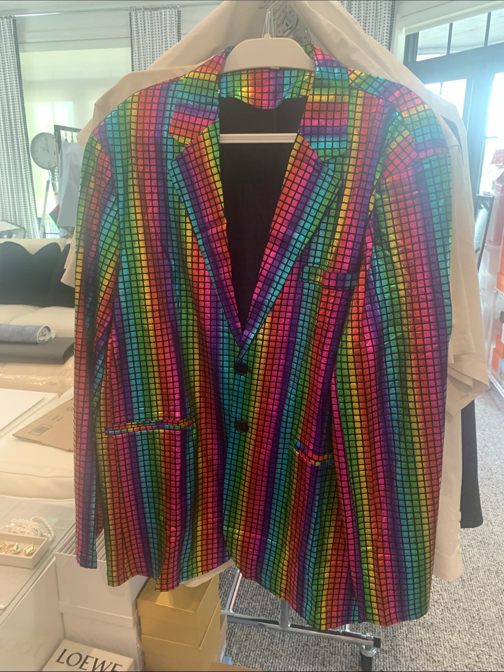 Multicolor Sequin Grid Men's Blazer - Bold Rainbow Statement3XL